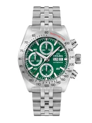 Męski srebrny zegarek Delma Watches ze stalowym paskiem Montego Silver / Green 42MM Automatic