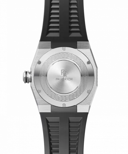 Men's silver Paul Rich watch with rubber strap Aquacarbon Pro Midnight Silver - Aventurine  43MM