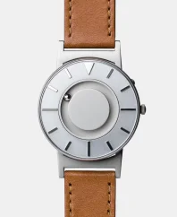 Men's silver Eone watch with leather strap Bradley Voyager - Silver 40MM