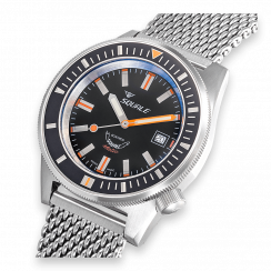 Stříbrné pánské hodinky Squale s ocelovým páskem Matic Satin Black Mesh - Silver 44MM Automatic
