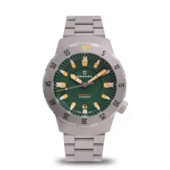 Męski srebrny zegarek Draken ze stalowym paskiem Benguela – Green NH35A Steel 43MM Automatic