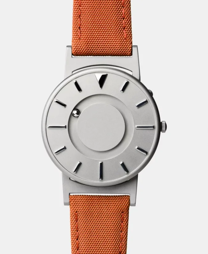Men's silver Eone watch with leather strap Bradley Canvas Orange- Silver 40MM