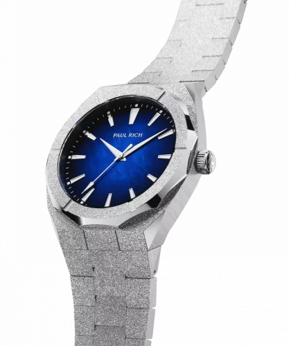 Men's silver Paul Rich watch with steel strap Frosted Star Dust Moonlit Wave - Silver 45MM
