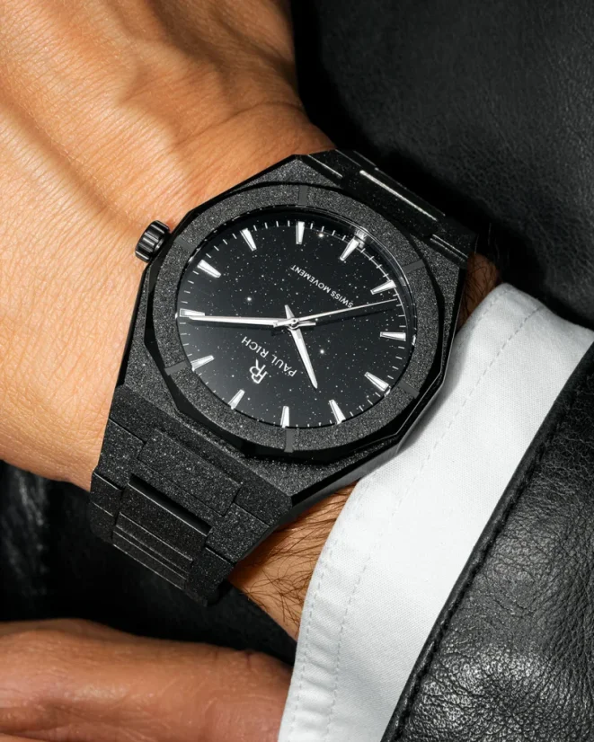 Men's black Paul Rich watch with steel strap Frosted Star Dust II - Void Black 43MM