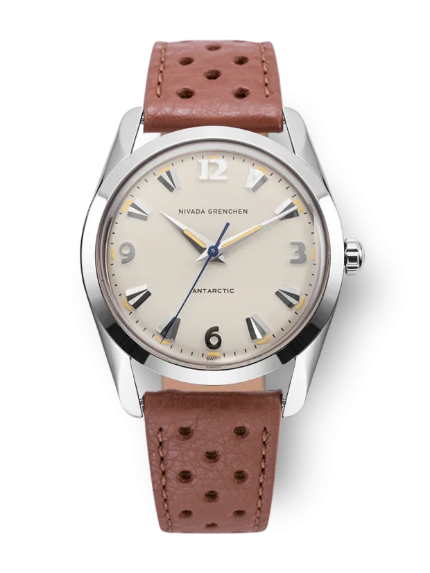 Orologio da uomo Nivada Grenchen in colore argento con cinturino in pelle Antarctic 35001M41 35MM