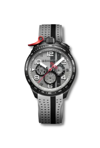 Zwart herenhorloge van Bomberg Watches met een rubberen band Racing HOCKENHEIM 45MM