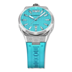 Silberne Herrenuhr Bomberg Watches mit Gummiband TEAL LAGOON 43MM Automatic