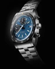 Men's silver Nivada Grenchen watch with steel strap CHRONOSPORT Blue 77003A45 38MM Automatic