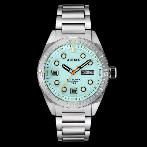 Stříbrné pánské hodinky Audaz Watches s ocelovým páskem Tri Hawk ADZ-4010-02 - Automatic 43MM