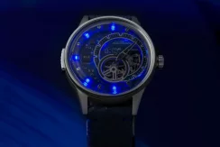 Men's silver The Electricianz watch with leather strap The Hybrid E-Blue 43MM Automatic
