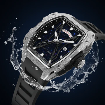 Relógio de homem Paul Rich Watch prateado com bracelete de borracha Frosted Astro Day & Date Abyss - Silver 42,5MM