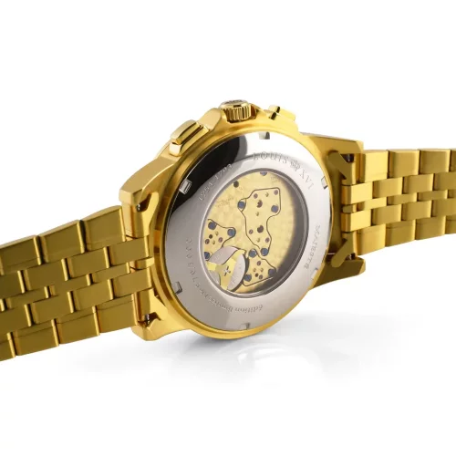 Zlaté pánské hodinky Louis XVI s ocelovým páskem Majesté Iced Out Rainbow - Gold 43MM
