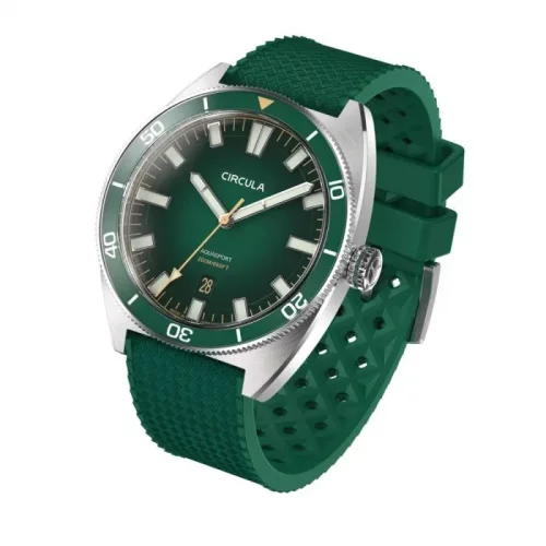 Montre Circula Watches pour homme de couleur argent avec bracelet en caoutchouc AquaSport II - Green 40MM Automatic