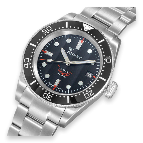 Męski srebrny zegarek Squale ze stalowym paskiem 1545 Black Bracelet - Silver 40MM Automatic