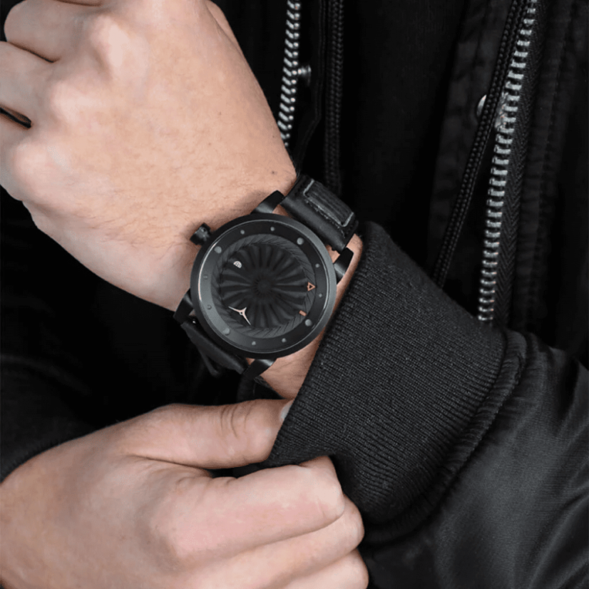 Men's black Zinvo Watches watch with genuine leather belt Blade Phantom - Black 44MM