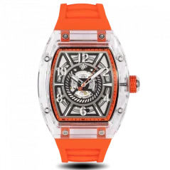 Stříbrné pánské hodinky Ralph Christian s gumovým páskem The Ghost - Neon Orange Automatic 43MM