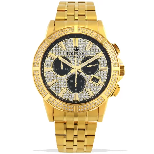 Reloj de oro Luis XVI para hombre con correa de acero Majesté Iced Out - Gold 43MM
