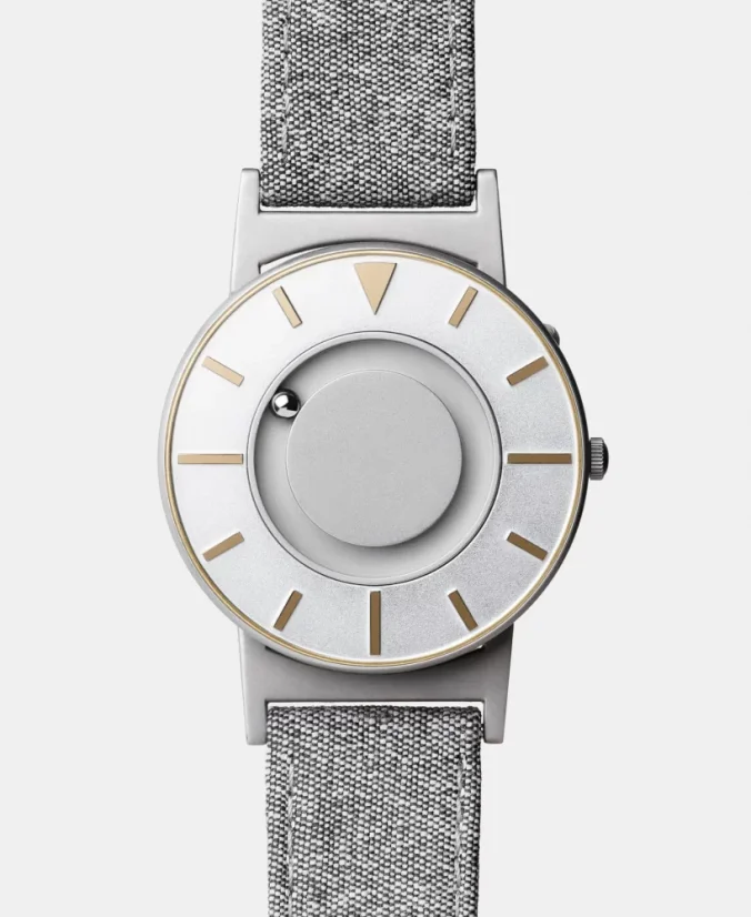 Strieborné pánske hodinky Eone s koženým opaskom Bradley Compass Gold - Silver 40MM