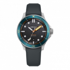 Men's silver Circula Watch with rubber strap DiveSport Titan - Black / Petrol Aluminium 42MM Automatic