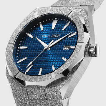 Men's silver Paul Rich watch with steel strap Frosted Star Dust Indigo Waffle - Silver 45MM