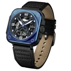 Men's blue OLTO-8 with leather strap IRON-X Square Skeleton Blue / Black 46MM Automatic