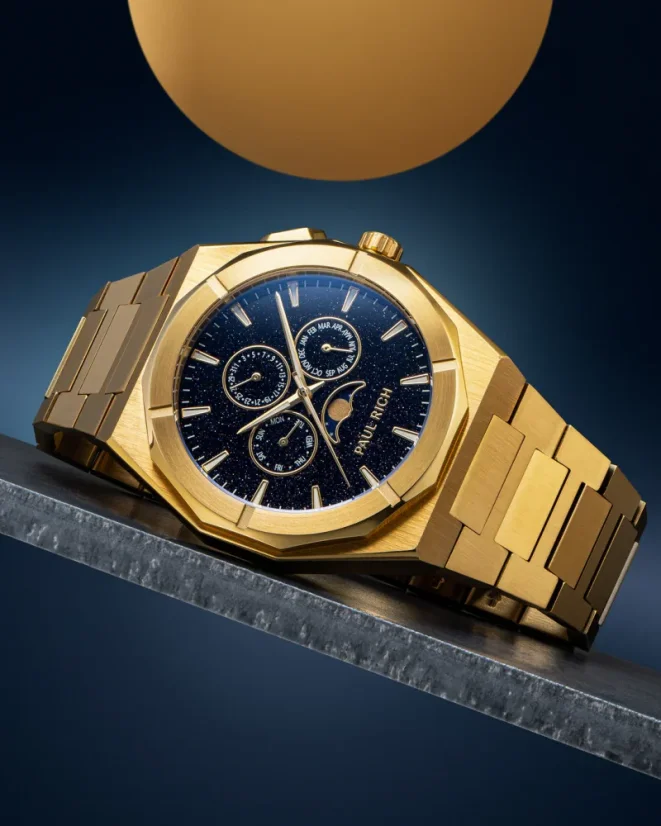 Relógio Paul Rich ouro para homem com bracelete em aço Star Dust II Moonphase - Gold 43MM