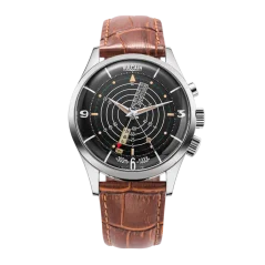 Stříbrné pánské hodinky Vulcain s koženým páskem Nautical Heritage Black Beige Patina Steel Triple Caseback - Brown Calf Skin Leather Alligator Printed 42MM Automatic