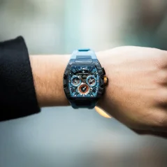 Czarny zegarek męski Ralph Christian z gumką The Intrepid Sport Carbon Fiber - Petrol Blaze 42,5MM