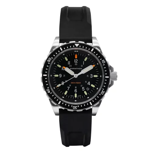 Herrenuhr aus Silber Marathon Watches mit Gummiband Jumbo Diver's Quartz 46MM