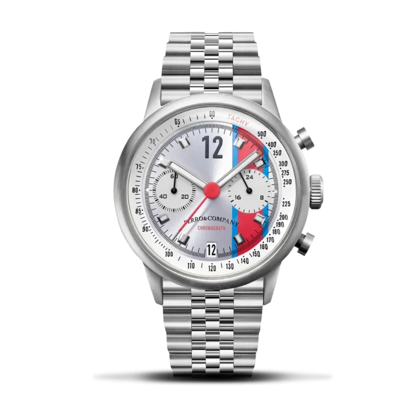 Montre Ferro & Company pour hommes en argent avec bracelet en acier Race Master Chronograph Silver BR 39MM