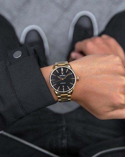 Reloj Vincero de hombre dorado con correa de acero Icon Automatic - Gold/Black 41MM