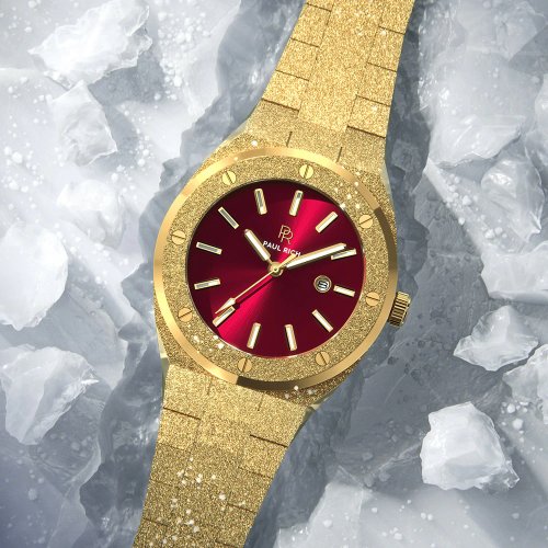 Goldene Herrenuhr Paul Rich mit Stahlband Signature Frosted - Sultan's Ruby 45MM