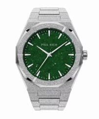 Reloj Paul Rich plateado para hombre con correa de acero Frosted Star Dust II - Silver / Green 43MM