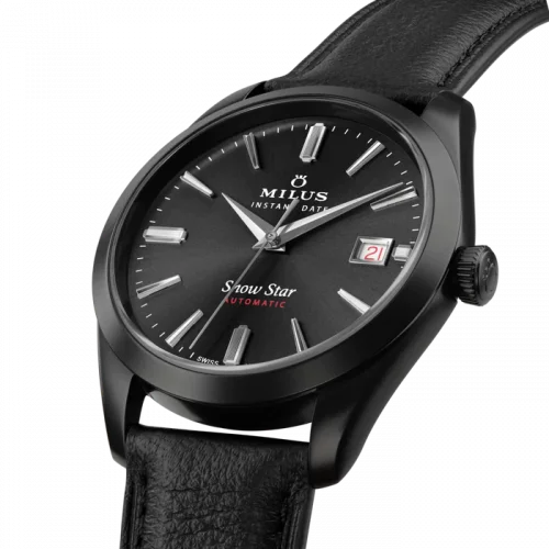 Montre Milus Watches pour homme de couleur argent avec bracelet en cuir Snow Star Dark Matter 39MM Automatic