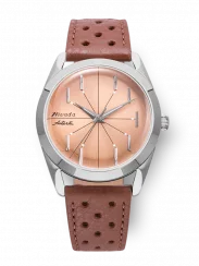 Reloj Nivada Grenchen plata de hombre con correa de cuero Antarctic Spider 32050A23 38MM Automatic