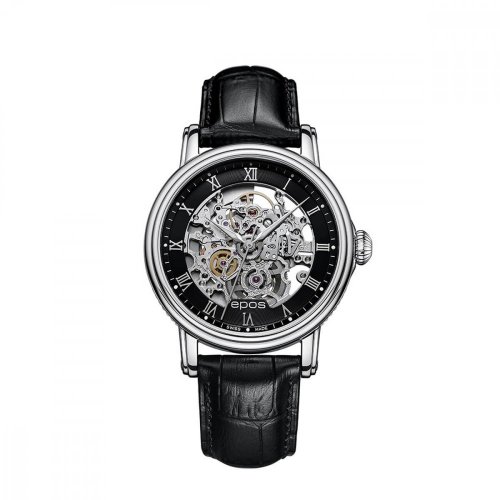 Relógio masculino Epos na cor prata com pulseira de couro Emotion 24H 3390.155.20.25.25 41MM Automatic