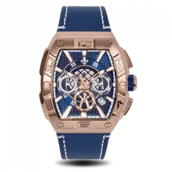 Men's gold Ralph Christian Watch with a leather strap The Intrepid Chrono  - Rose Gold / Blue 42,5MM