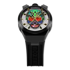 Montre Bomberg Watches pour hommes en noir avec élastique CHRONO SKULL THROWBACK EDITION - COLORIDO BLACK 44MM Automatic