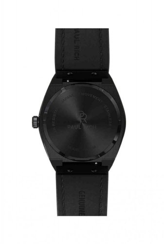 Ανδρικό μαύρο ρολόι Paul Rich με γνήσιο δερμάτινο λουράκι Star Dust - Leather Black 45MM