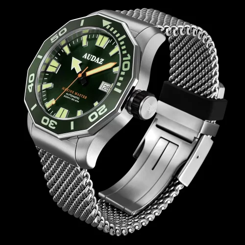 Ασημένιο ρολόι Audaz Watches για άντρες με ιμάντα από χάλυβα Marine Master ADZ-3000-03 - Automatic 44MM