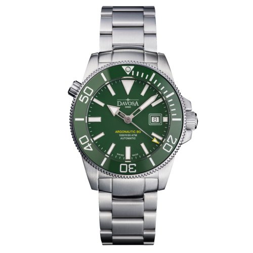 Relógio Davosa de prata para homem com pulseira de aço Argonautic BG - Silver/Green 43MM Automatic