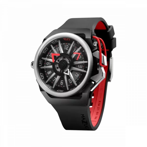 Čierne pánske hodinky Mazzucato s gumovým pásikom Rim Sport Black / Silver - 48MM Automatic