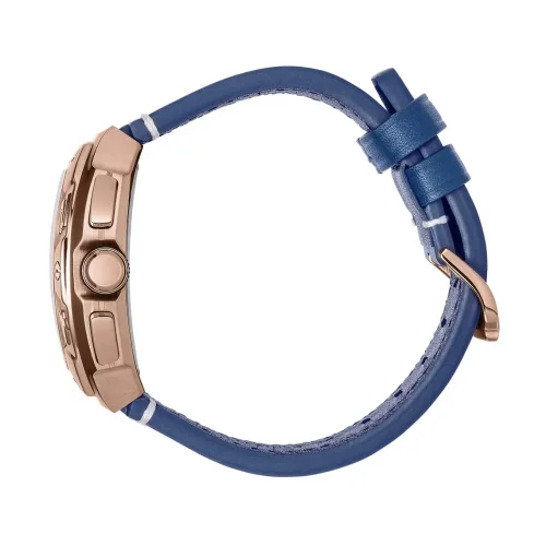 Reloj dorado Ralph Christian hombre con cinturón de cuero The Intrepid Chrono - Rose Gold / Blue 42,5MM