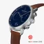 Relógio Nordgreen prata para homens com pulseira de couro Pioneer Navy Dial - Brown Leather / Silver 42MM