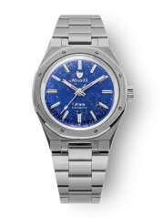 Relógio Nivada Grenchen prata para homem com bracelete em aço F77 TITANIUM LAPIS LAZULI 68017A77 37MM Automatic