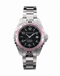 Męski srebrny zegarek Momentum Watches ze stalowym paskiem Splash Black / Pink 38MM