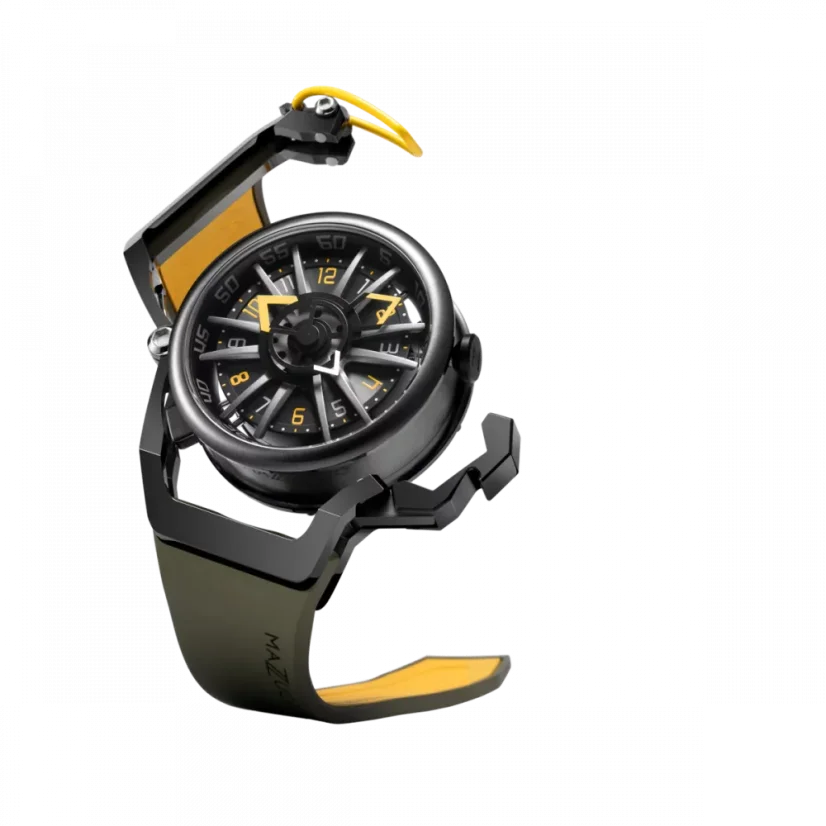 Men's Mazzucato black watch with rubber strap RIM Monza Black / Yellow - 48MM Automatic