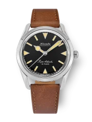 Relógio Nivada Grenchen prata para homens com pulseira de couro Super Antarctic 35013M16 35MM Automatic