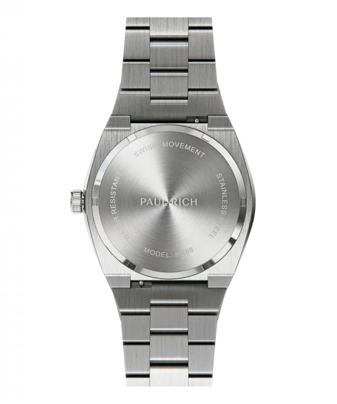 Montre Paul Rich pour homme en argent avec bracelet en acier Frosted Star Dust Azure Dream - Silver 45MM