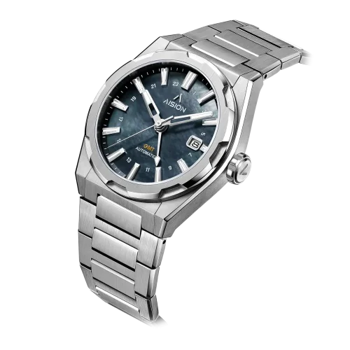 Men's silver Aisiondesign Watches with steel HANG GMT - Grey MOP 41MM Automatic